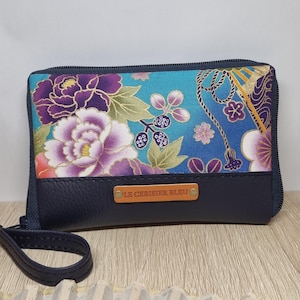 Portefeuille femme zippé/Akané bleu/Simili cuir bleu marine/Porte-monnaie/Porte-carte/Cadeau fête des mères/Anniversaire/cadeau femme/Noël