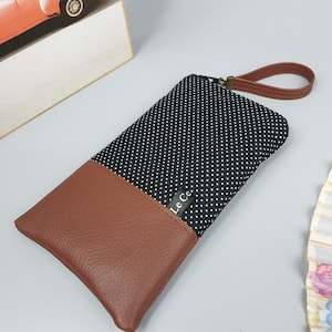 Custodia per smartphone/su misura/a pois/in similpelle marrone/regalo per donna/festa della mamma/San Valentino