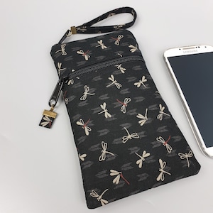 Smartphonehoesje/2 ritsvakken/Tombo 2 libellen/Zwart Wit/Op maat gemaakt/Verjaardag/Damescadeau/Moederdag/Valentijnsdag