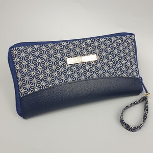 Cartera con cremallera para mujer, todo en uno, color azul Asanoha, ideal para cumpleaños, Navidad y San Valentín.