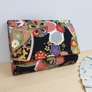 Portefeuille fermoir femme/Kana noir doré/Porte-monnaie/Porte-carte/Anniversaire/cadeau femme/Saint-Valentin