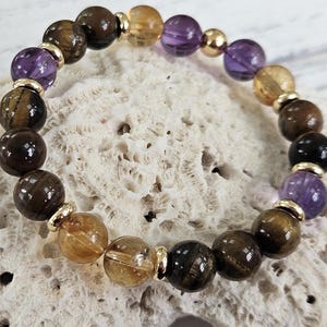 8mm Tiger&#39;s Eye, Citrine, and Amethyst Beaded Bracelet