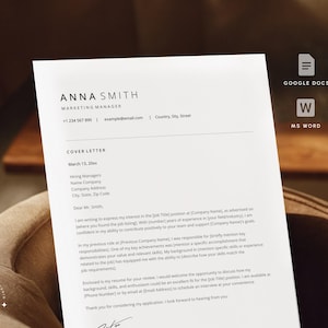 Modelo de Carta de Apresentação ATS Moderno para Vagas de Marketing | Google Docs + Word | Carta de Apresentação Simples para Candidatura a Emprego