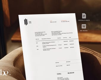 Professional Invoice Template for Google Docs and Word, Editable Business Invoice 2026