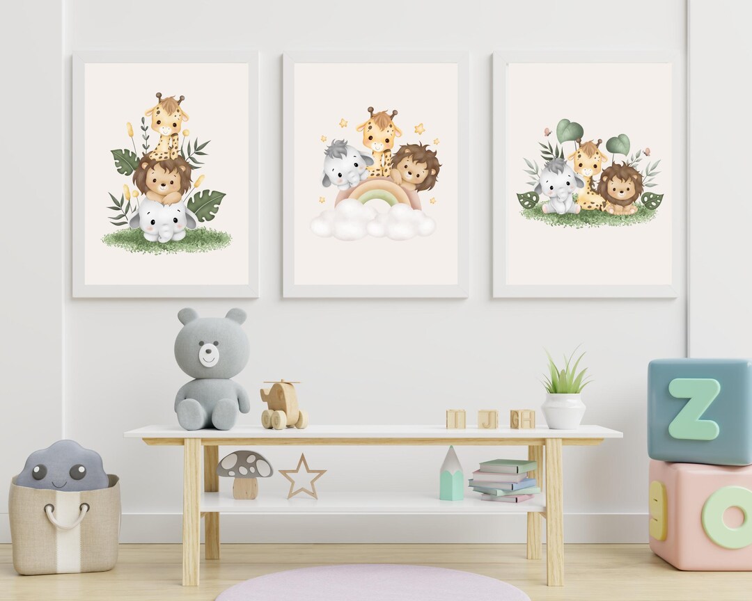 Neutral Safari Baby Animal Prints – Set of 3 Jungle Nursery Wall Art ...