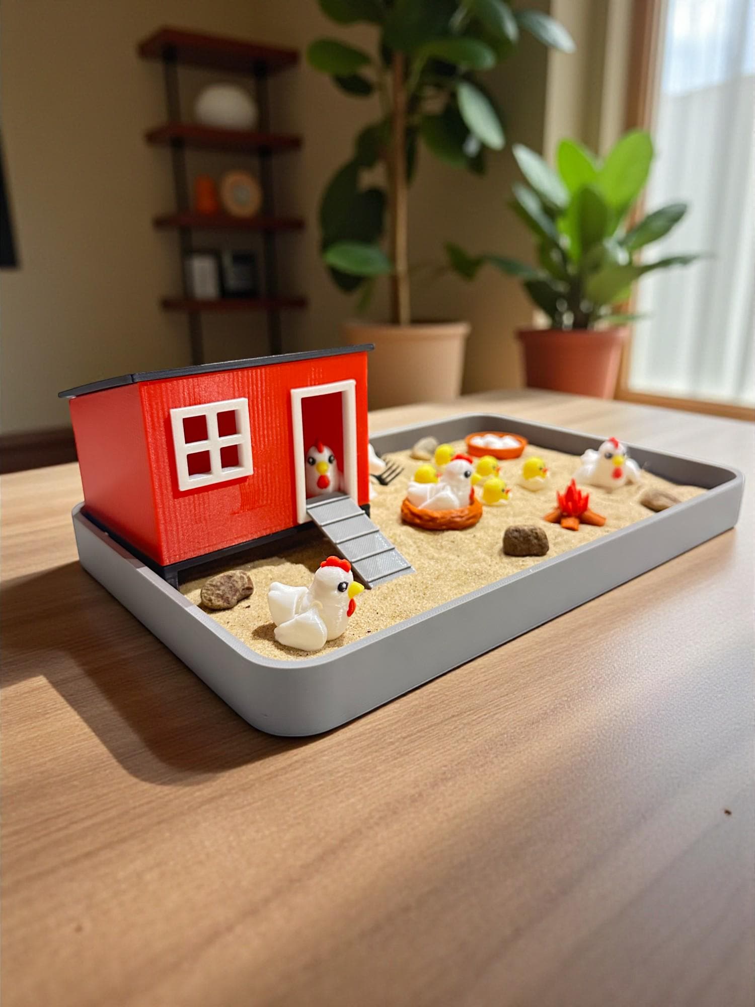Zabawka na biurko „Kurczak Zen Garden” – Miniaturowa piaskownica Fidget Farm – Uroczy wystrój biura – Prezent na stres dla niej – Pomysł na prezent dla miłośnika kurczaków