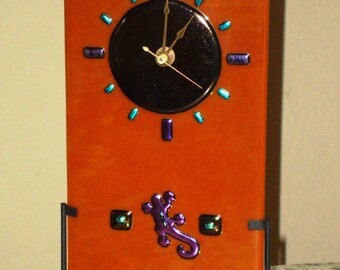 Fused Glass Table/Wall Clock - Carmel/Gecko