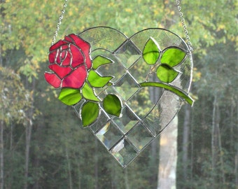 Rose Heart - Pink Rose Stained Glass Panel 1024 Valentine, Mothers Day, Love