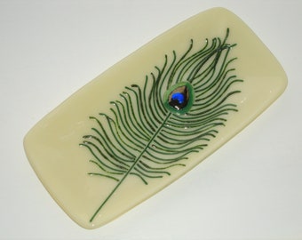 Fused Glass Dish (medium)- Peacock Collection 120