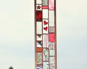 Stained Glass Panel Suncatcher Love is in the Air Pink Valentine