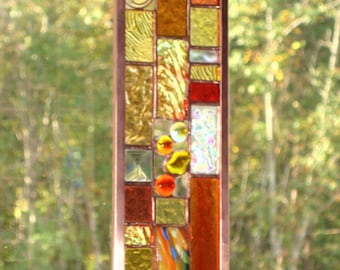 Stained Glass Panel Suncatcher Amber Colored 1023