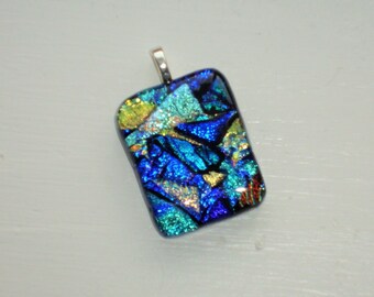 Dichroic Pendant Fused Glass The Blue Teals Square Pendant