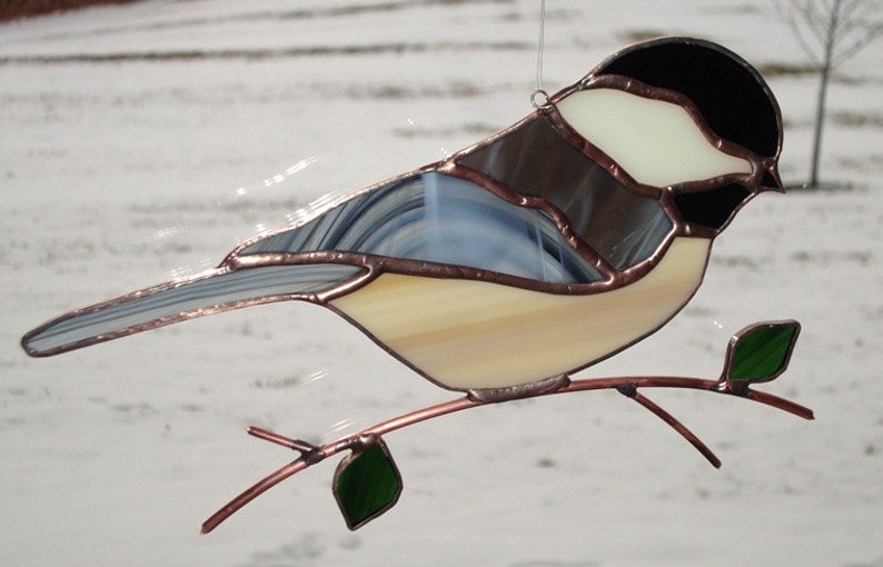 Chickadee Large Stained Glass Suncatcher 1 Etsy