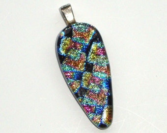 Dichroic Pendant Fused Glass Rainbow Squares Pendant