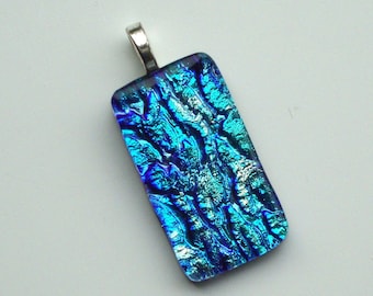 Dichroic Pendant Fused Glass The Blues Rectangular Pendant