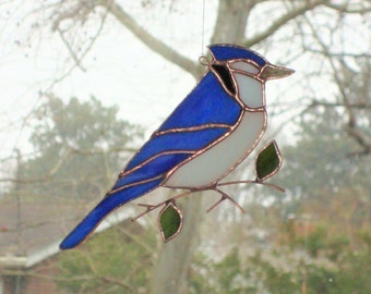 Blue Jay Stained Glass Suncatcher Small 1261