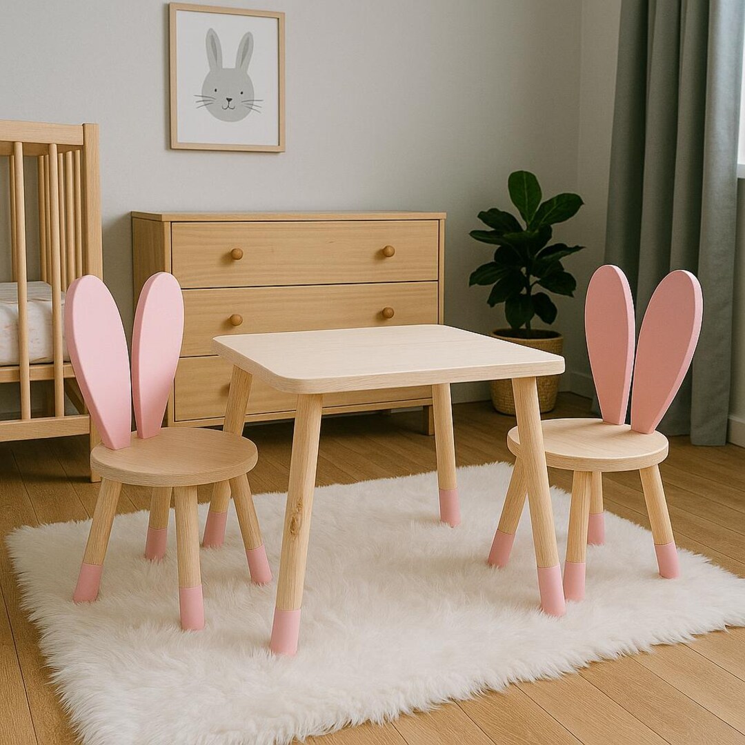 Montessori Kids Table and Chair Set: Wooden Bunny Ear Design - Etsy