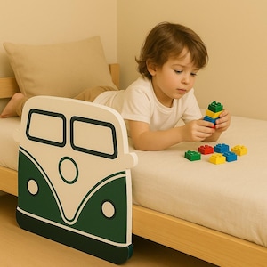 Wooden Car Bed Rail – Retro Minibus Design Guardrail – Montessori Bed Acce