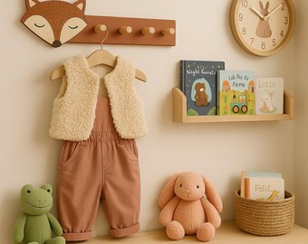 Schlafender Fuchs aus Holz: Kinderzimmer Wald Kunst
