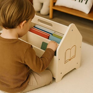 Estantería de madera Montessori para libros para niños / Organizador portátil de libros / Estantería para niños pequeños