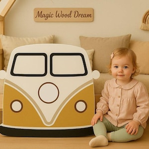 車用ベッドレール - モンテッソーリベッドアクセサリー - レトロなミニバスデザイン - 子供部屋の装飾 - 手作り木製ガードレール