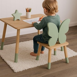 Butterfly Kids Table and Chair Set: Handmade Wooden Montessori Furniture