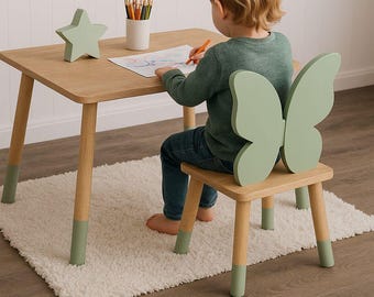 Butterfly Kids Table and Chair Set: Handmade Wooden Montessori Furniture