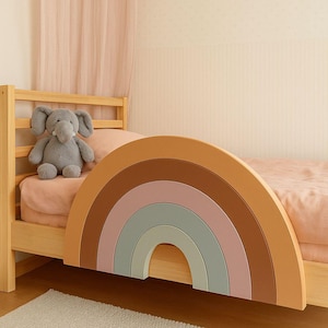 Handmade Rainbow Wooden Bed Rail: Montessori Toddler Safety Guard