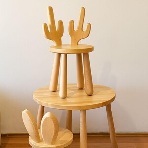 Wooden Kids Table and Chairs Set – Cactus & Bunny Backrest Design ...
