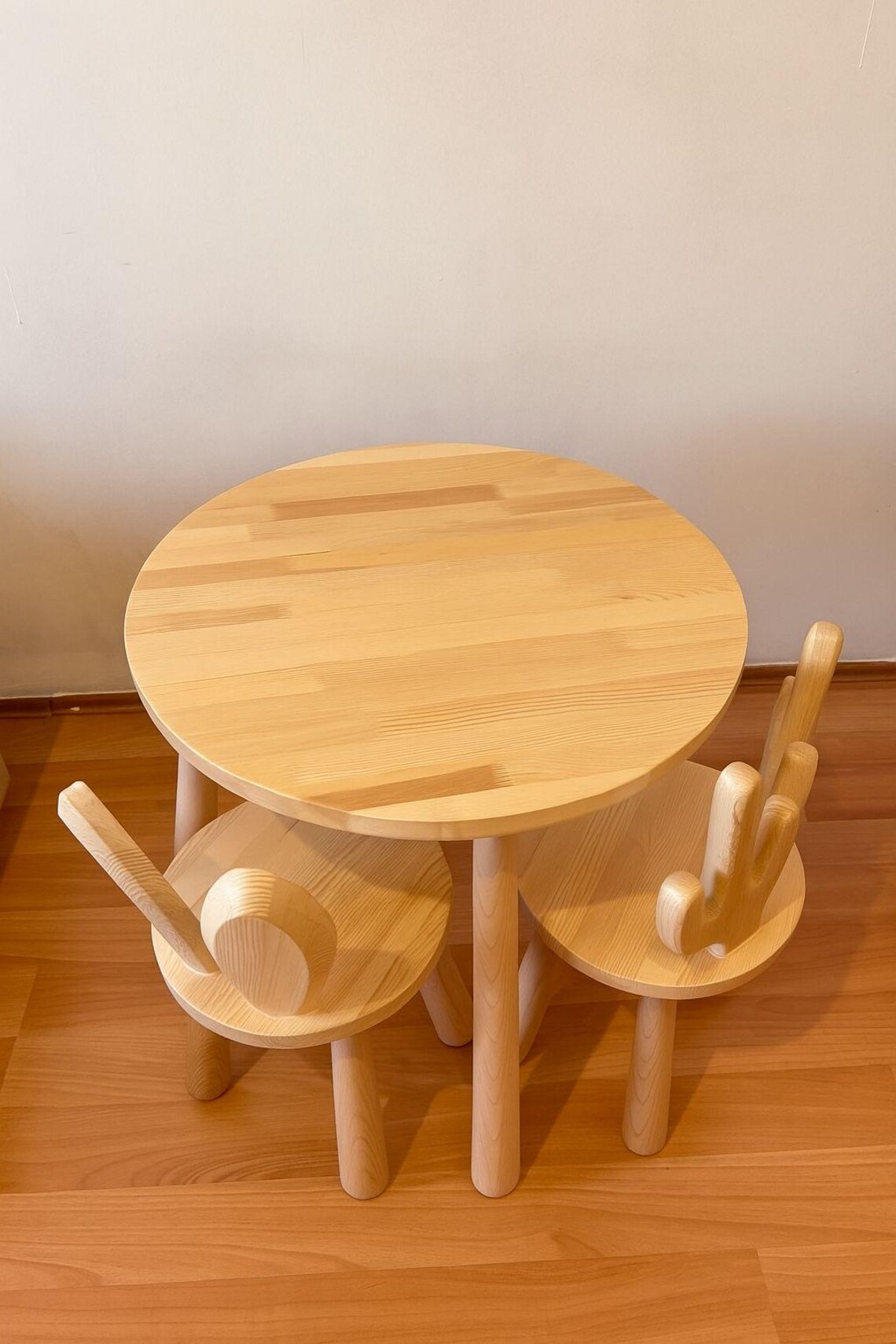 Wooden Kids Table and Chairs Set – Cactus & Bunny Backrest Design ...