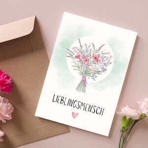 Cartão postal minimalista do Dia dos Namorados – Download digital PDF/ PNG – Aquarela delicada com coração para suas pessoas favoritas, incluindo verso
