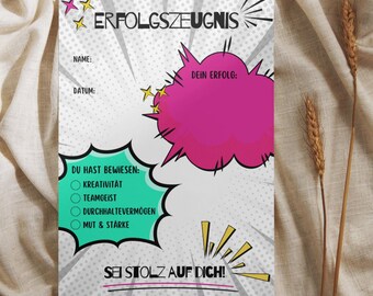 Comic mini certificate of success for children – reward and motivation – PDF download – incl. coloring version – gift for school and daycare