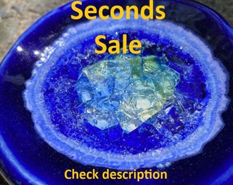 SECONDS SALE !!! - 2 FOR 1 - Butterfly Puddler dish - butterfly feeder - Cobalt blue with recycled glass