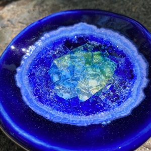 Butterfly Puddler dish - butterfly feeder - Cobalt blue with recycled glass