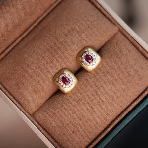 Natürliche Rubin Ohrringe – Vintage Stil – Juli Geburtsstein – 925 Silber & 18K Vergoldung – Geschenk für Sie - Hochzeit - Geburtstag