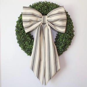 Large Cream and Black Striped Fabric Bow | Farmhouse Fall Porch Decor