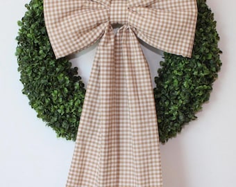 Handmade Neutral Gingham Wreath Bow | French Cottage Decor