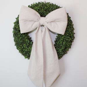 Handmade Neutral Wreath Bow | Striped Linen Bow