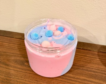 Cotton Candy Slime - 10oz. - Butter Slime with Pom Poms - Blue + Pink Slime