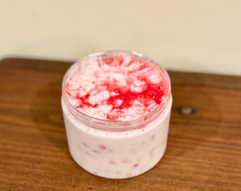 Strawberry Cheesecake Slime - 10oz. - Gloss slime with clear slime topping - Strawberry and floral add-ins