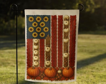 Bandera de jardín americana de otoño, bandera de jardín de cosecha de otoño, bandera de jardín con hojas de arce y calabaza, bandera de jardín de calabaza de otoño, bandera de jardín de feliz otoño