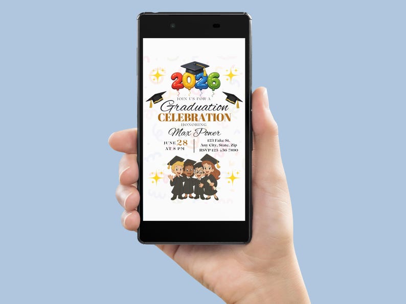 2026 Graduation Invitation – Cartoon Kids, Canva Template (digital ...