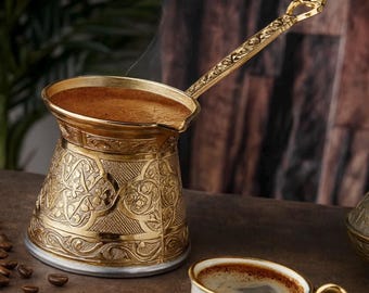 Cafetière turque en cuivre faite main | Cezve traditionnel, ustensiles de cuisine de brassage artisanal