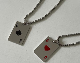 Ace of Hearts Pendant: Red Enamel Poker Necklace (26.77in)