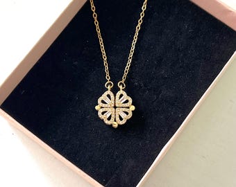 Magnetic Clover Heart Necklace: Gold Plated Lucky Charm