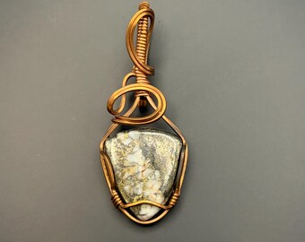 Quartz with Pyrite Inclusion Crystal Wire Wrapped Copper Necklace