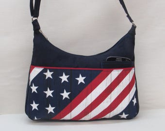 American Flag Purse Navy Fabric bag front cell pocket 3 sizes