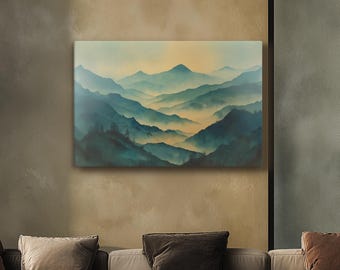 Mistful Mountains - Calming Mountain Wall Art - Canvas - Framed - Poster +