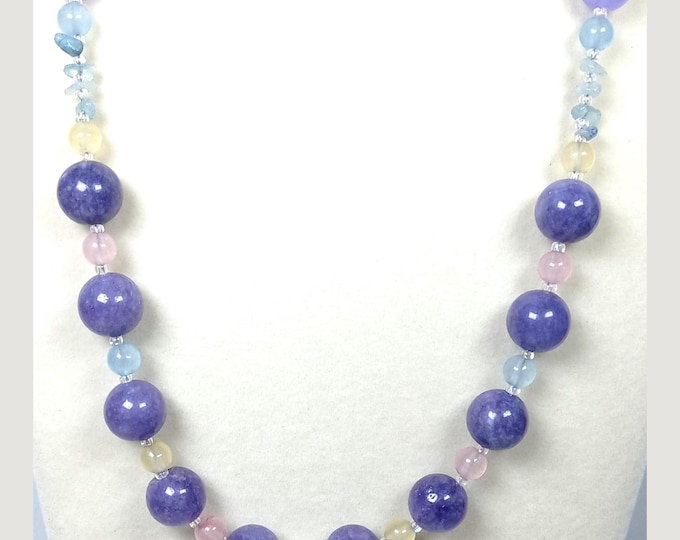 Featured listing image: Lepidolite and Morganite with Lavender Jade and Aquamarine Chips Beaded Necklace