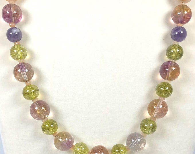 Featured listing image: Ametrine and Peridot with Citrine and Amethyst plus Opal Seed Beads Beaded Necklace